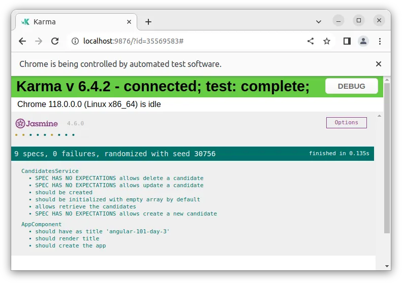 Primer test del servicio correcto